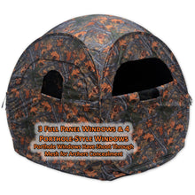 3 full panel windows and 4 porthole style windows have shoot through mesh for archers concealment