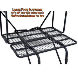 large foot platform is 40 inches by 30 inches with non-skid raised mesh that provides ample room for two
