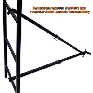 adjustable ladder support bar provides 2 points of contact for extreme stability