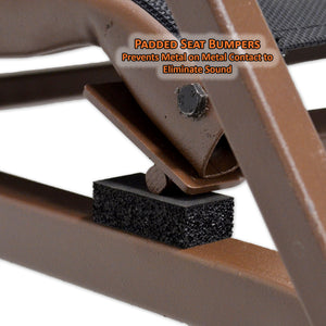 padded seat bumpers prevent metal on metal contact to eliminate sound