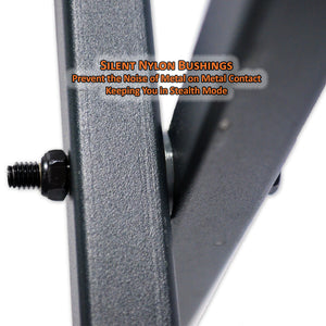 silent nylon bushings prevent the noise of metal on metal contact, keeping you in stealth mode
